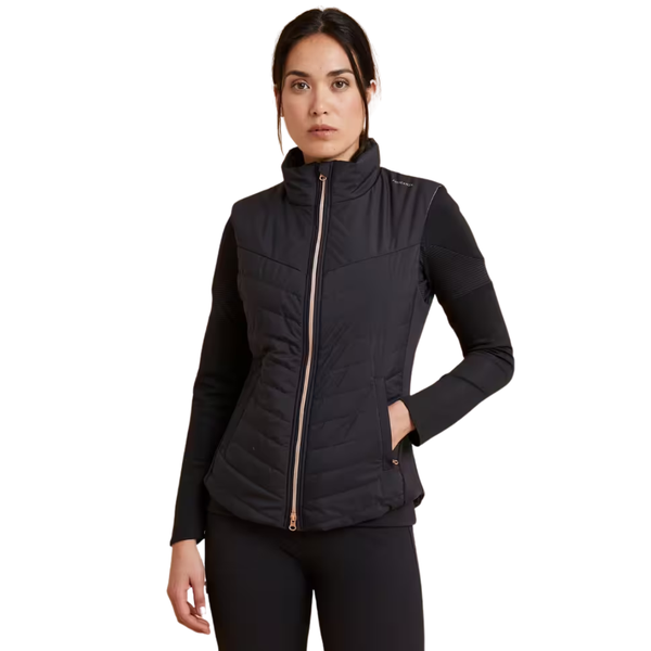 Fouganza Women's Sleeveless Horse Riding Down Jacket 500 - Black/Rose Gold Zip