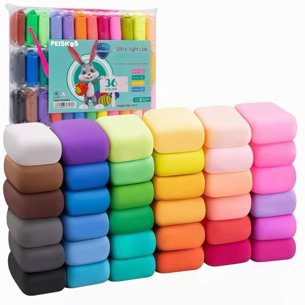 PEISKOS 36 Colors Air Dry Clay 36 DIY Modeling Clay Toys Set for Kids