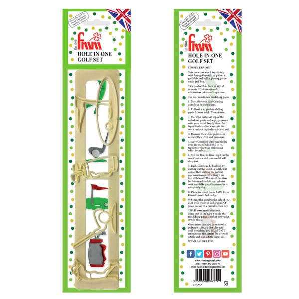 Hole in One Golf Set Cake Icing Cutter Topper Golfer Green Flag Clubs