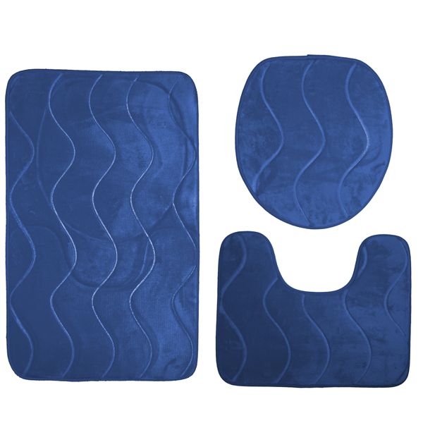 3 Piece Memory Foam Toilet Cover Contoured Mat &amp; 50x80cm Bath Mat-Turquoise