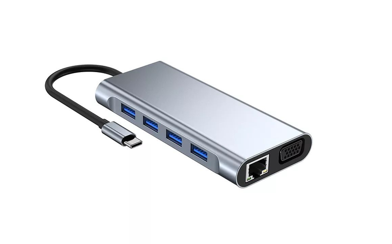 11-in-1 USB-C Hub with 4K HDMI, VGA, LAN, USB 3.0, SD/TF &amp; AUX Output