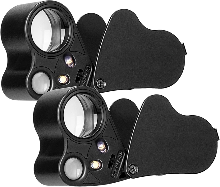 2-Pack 30X 60X Illuminated Jewelers Loupe Foldable Magnifier with LED Light