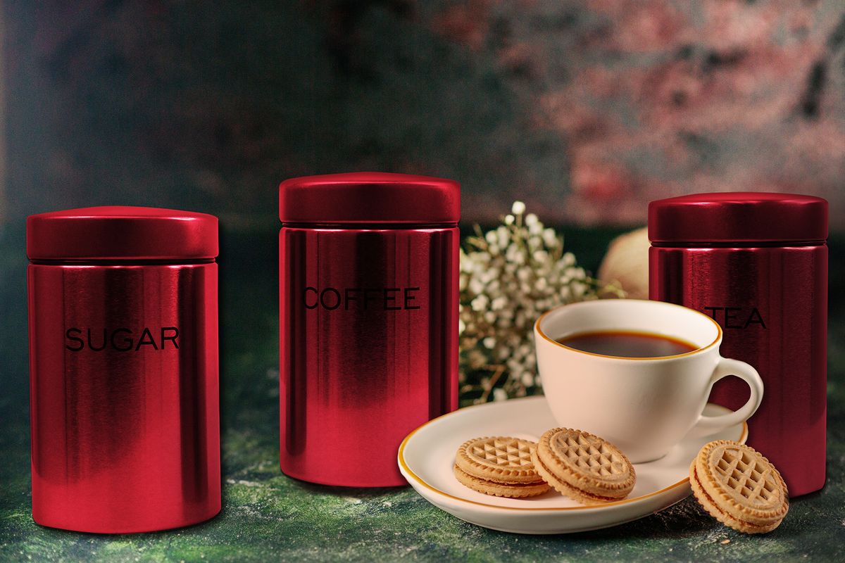Piece Glossy Stainless Steel Coffee, Tea Sugar Canister Set
