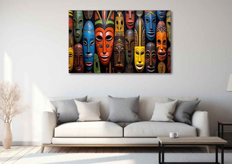Canvas Wall Art - African Masks Collage Abstract - MT0146