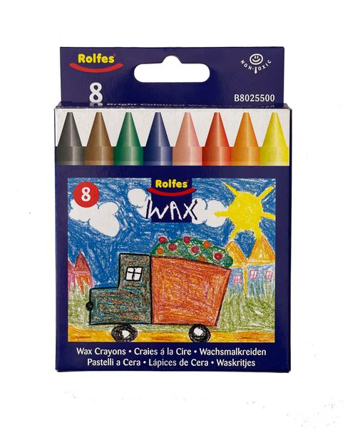 Rolfes Large Wax Crayons 8 Assorted Colours, Bulk Pack of 10