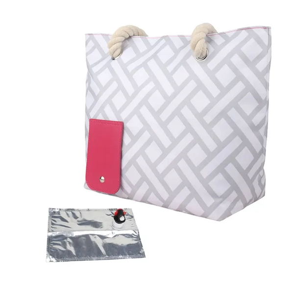 Summer Women Beach Bag Wine Tote Bag with Hidden Insulated Compartment