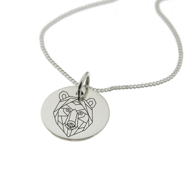 Geometric Bear Sterling Silver Necklace with Chain