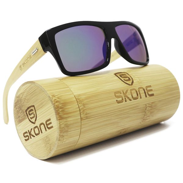 Skone Kaua'i UV400 Protection Bamboo Sunglasses - Blue Mirrored
