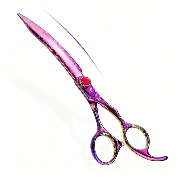 7.5 Inch Pink Pattern Pet Grooming Pet Hair Trimming Curved Scissors
