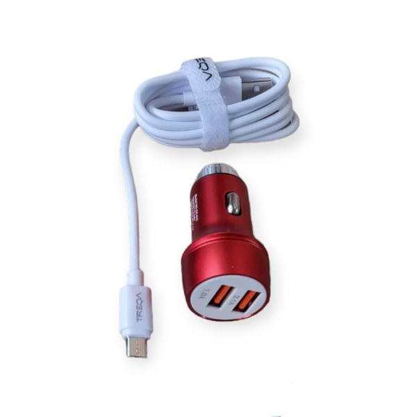 Treqa CS-218-V8 Dual 3.1A USB Smart Car Charger With Micro USB Cable