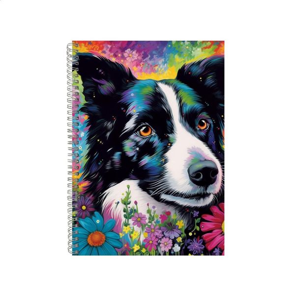 Border Collie Face Daisies Neon Notebook Gift Idea A4 Notepad Pad 70