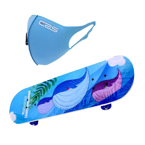 Skateboard 70cm Ride On Wooden SkateBoards - Purple Whale