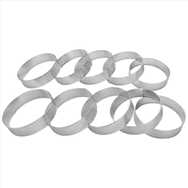 10 Pack Stainless Steel Tart Ring, Heat-Resistant Perforated Cake Mousse Ri