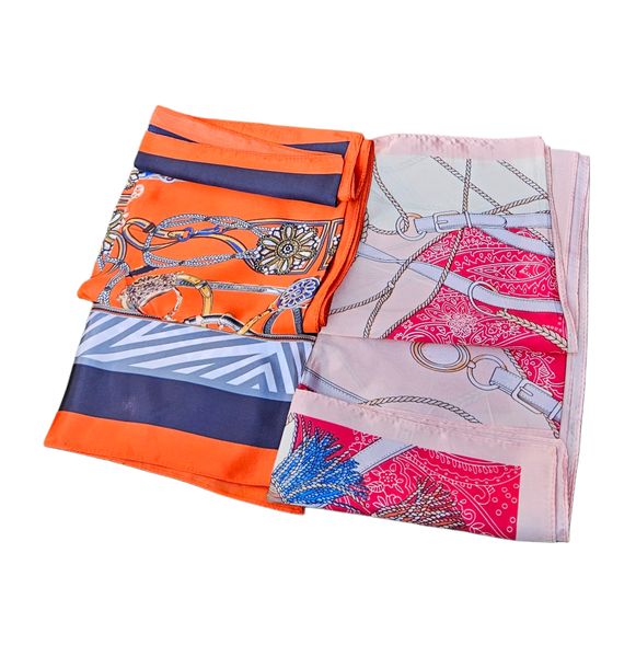 Scarf Shiny And Silky With Designs - 2 Pieces Red Peach And Orange