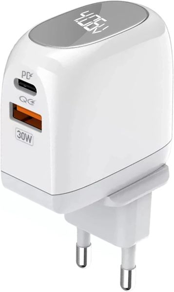 30W Dual Port Wall Charger with Type-C to Type-C Cable-Compact White-A2522C
