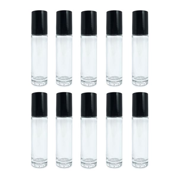 Clear Roller Glass Bottle with Metal Roll-on and Cap - 10ml x 10