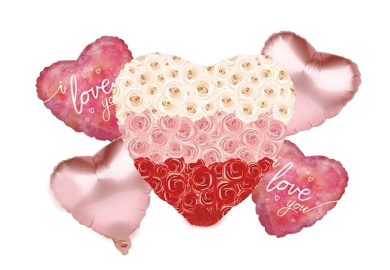 Heart Shaped Rose Foil Balloon Set