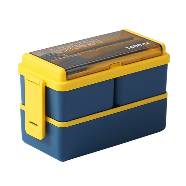 Bento Lunch Box 1400ml Double Layer Plastic Microwave-&amp; Dishwasher-Safe