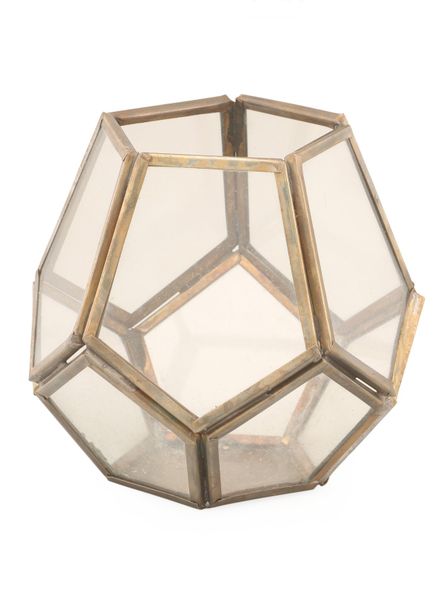 Glass Geometric Shape Votive Candle Holder 11cm - Old Gold Antique Finish