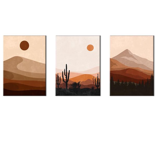 Canvas-Art-3 Pieces African Black Art Terracotta Desert Wall Art