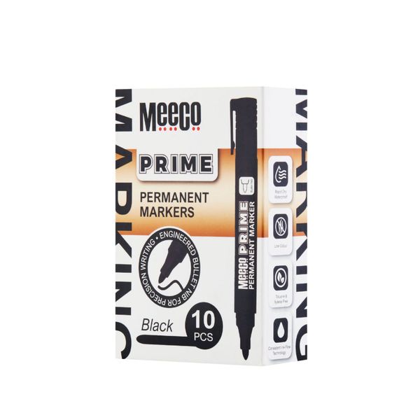 Meeco PRIME Permanent Markers Black Pack of 10