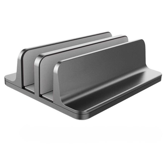 Aluminum Double Vertical Laptop Stand Holder for Desk - Grey