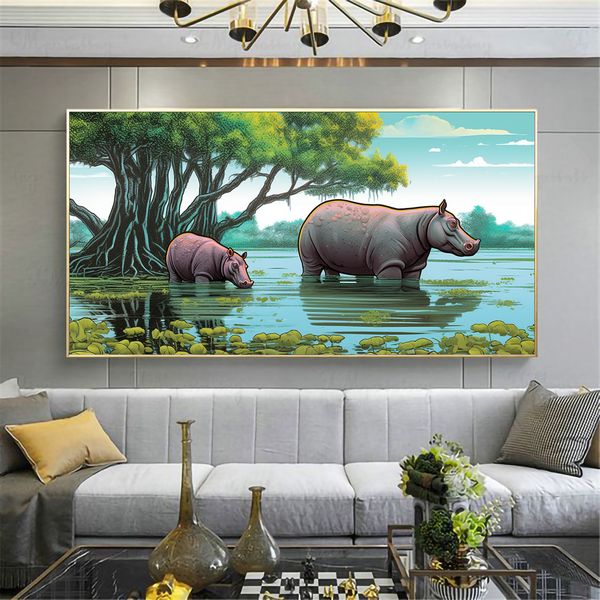 Canvas Wall Art - Hippo Retreat - 0655