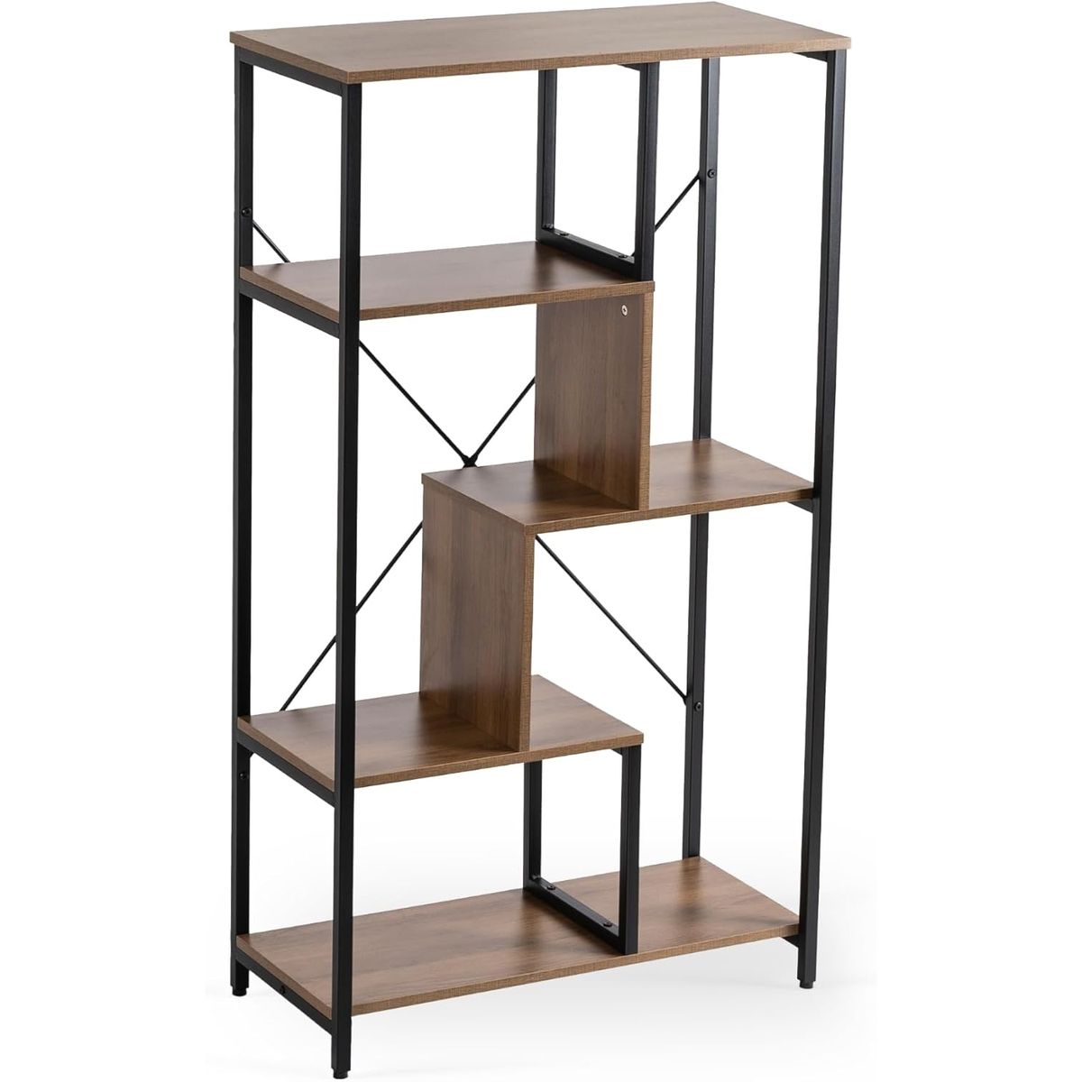 Nuvo Italia Lisbon Walnut Bookcase - Industrial Style, Metal Frame