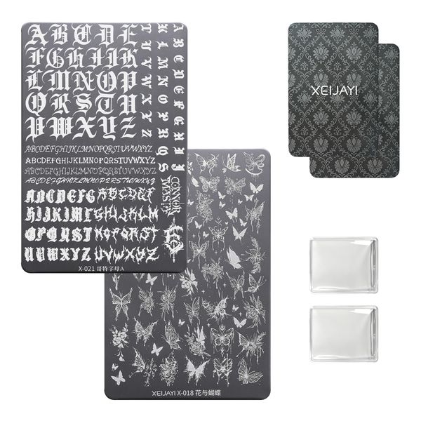 Nail Stamping Plates with Silicone Stamps &amp; Scraping Tools (Combo)