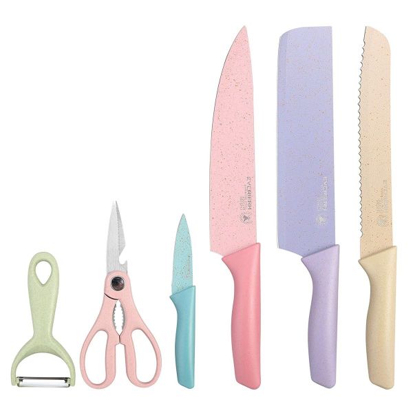 Multi-coloured Kitchen Knives , Peeler and Scissor 6 Pack