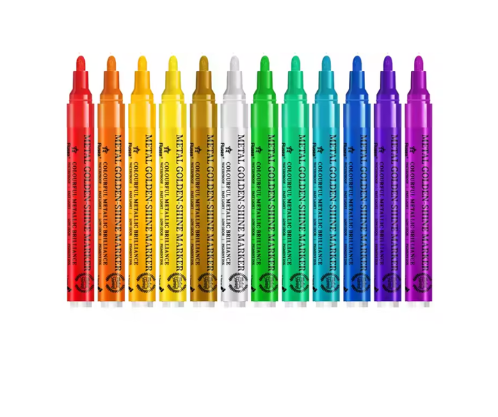 12 MetalbShine Marker Pens 2-3mm Art &amp; Craft Scrapbook Hobby Multi-Surface Gift