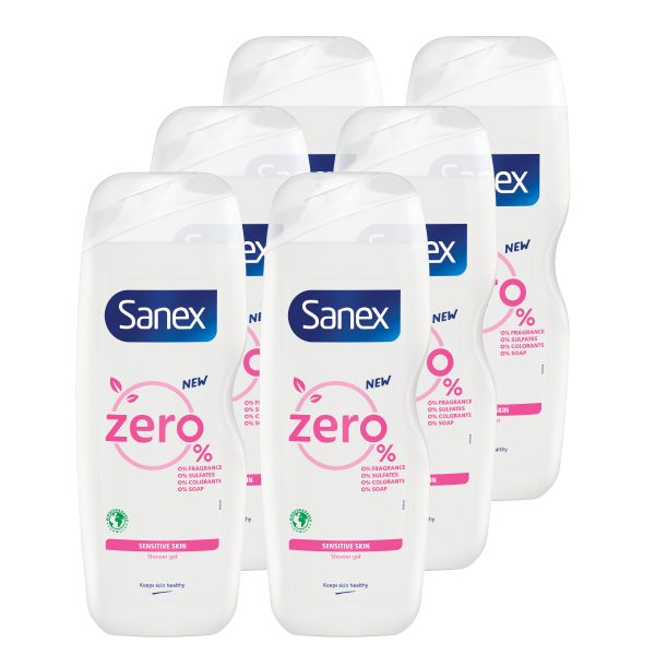 Sanex Zero% Sensitive Shower Gel - Body Wash, Bulk Offer - 6 x 750ml