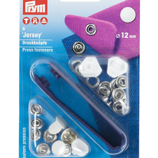 Prym Jersey 12mm Non Sew Press Stud Fastener, White | Black | Pearl