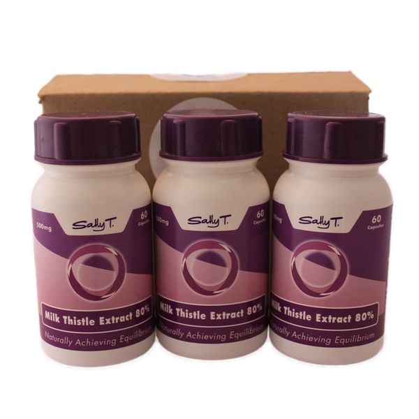 3 x Sally T. Milk Thistle Extract 80% - 500mg - Liver Detox- 60 Caps.