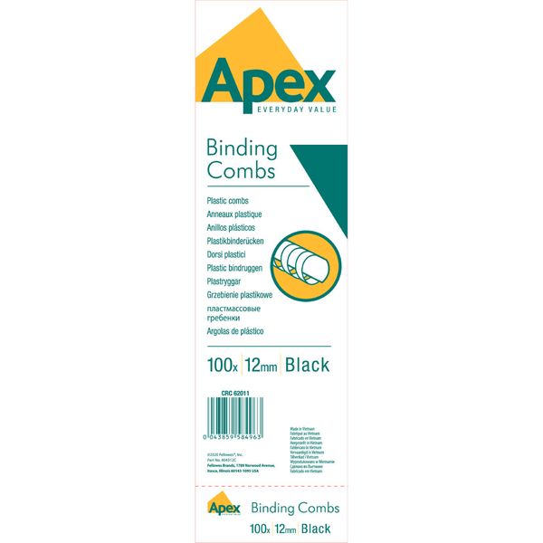 Apex Binding Combs, 12mm, Black, Box of 100