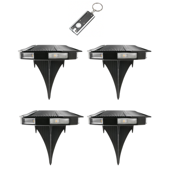 Outdoor Solar Sensor Ground or Wall Light with Led Keyring Torch - 4 Pack