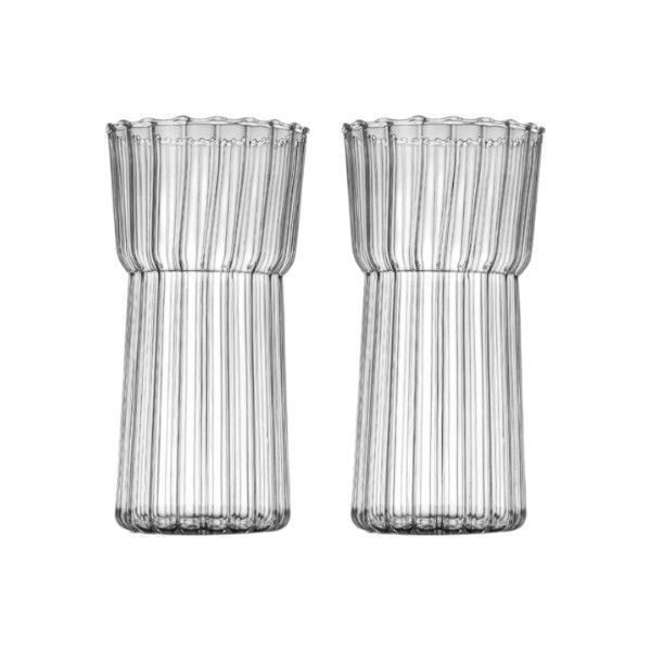 2-Pack of 350ml Ribbed Glass Tumblers - Transparent
