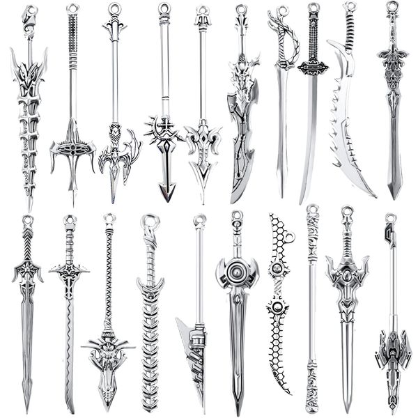 Swords Bookmark Metal Vintage Knife Charms Silver Keychain Pendants-20pcs