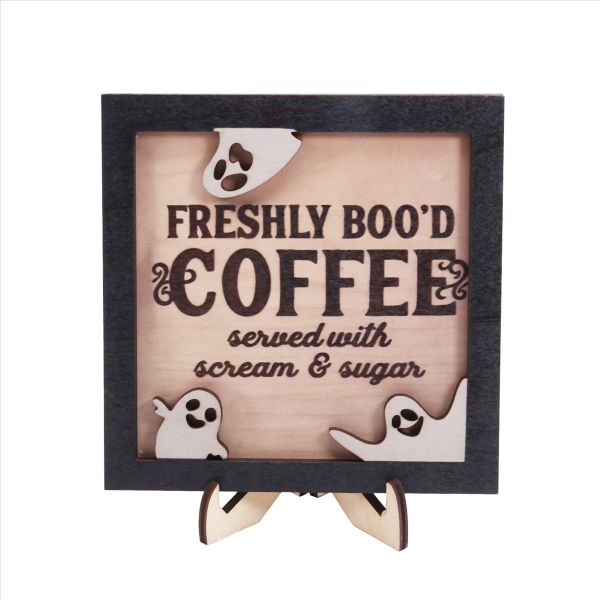 Halloween Gifts for Women Men Coffee Wooden Plaque with Stand