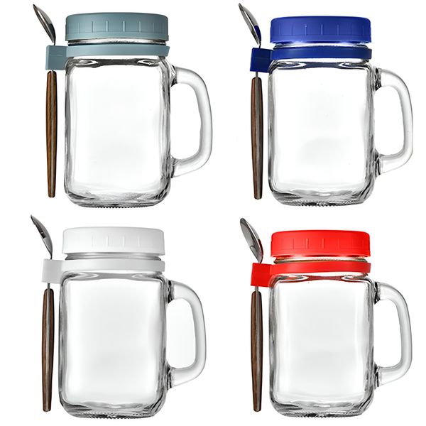 Glass Cup Overnight Oat Jar with Spoon 4-Piece Set