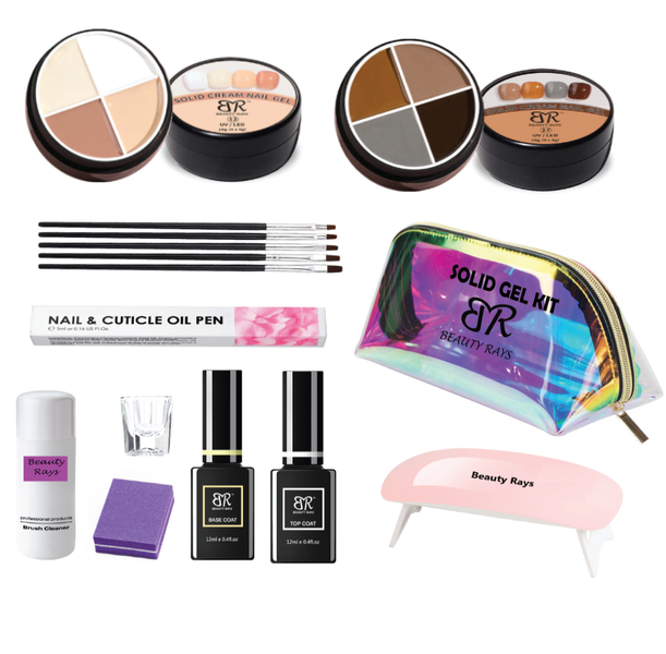 Solid Cream UV Gel Polish Set - Travel kit with Mini UV LED Lamp Set B