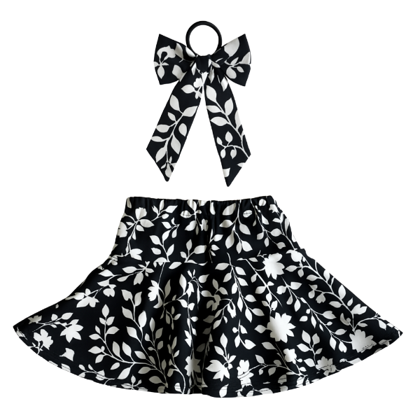 Kids-Skort &amp; Hairpiece - Black Floral
