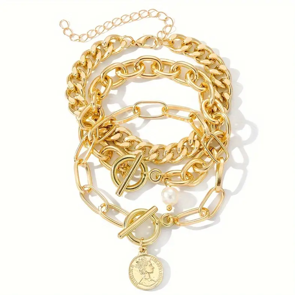 Urban iKon 3pcs Coin Pendant Link Chain Bracelet Set