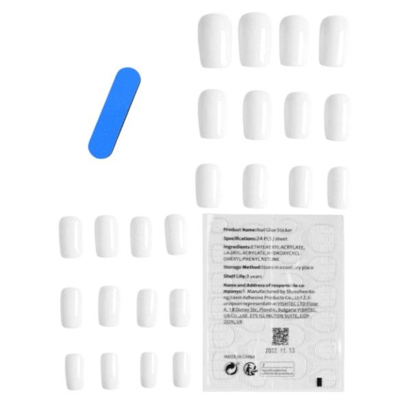 24 Piece - Glossy Square Press-On Nails - White