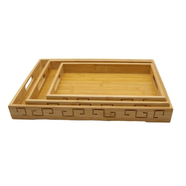 3-Piece Decorative Wood Serving Trays with Handles