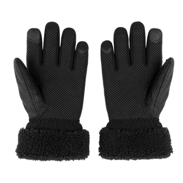 Women's Black Winter Gloves with Grip Palm &amp; Sherpa Fleece Cuff