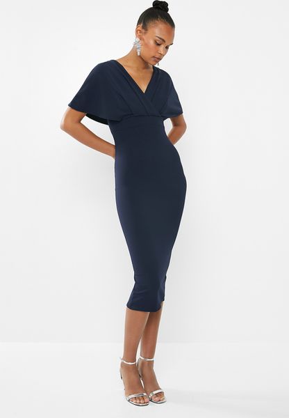 Women's Missguided Wrap Kimono Midi Dress - Navy