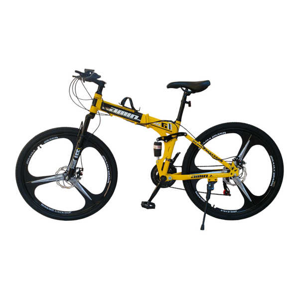 AMIN Foldable Bicycle 26" Dual Suspension Mountain Bike 3Spoke Wheel-Yellow