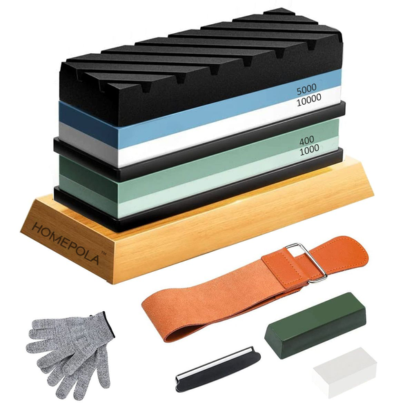 HOMEPOLA 9 Piece Whetstone Knife Sharpening Stone Kit,400/1000/5000/10000