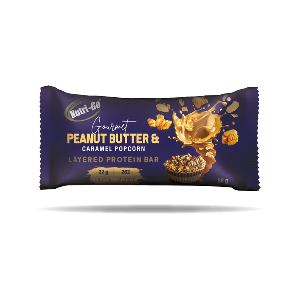 Nutri-Go Layered Protein Bar - Peanut Butter &amp; Caramel Popcorn 60g
